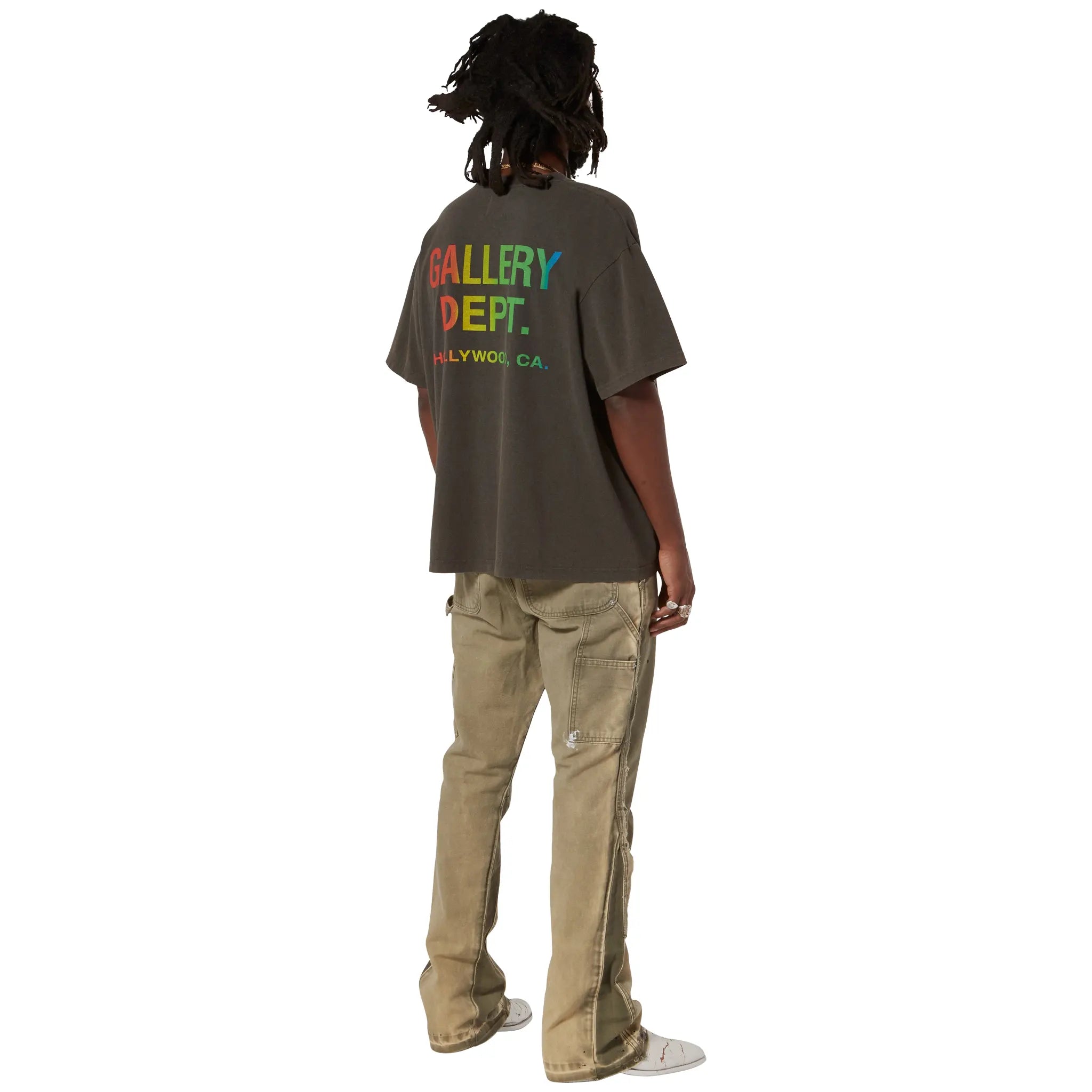 Model back view of Gallery Dept. LA Carpenter Moss Flared Pants